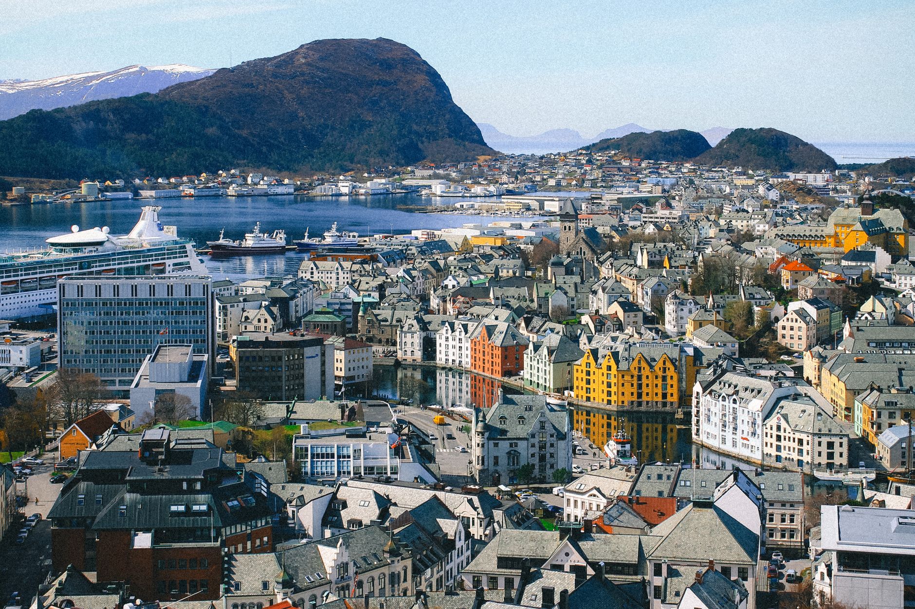 aerial view of alesund cityscape norway