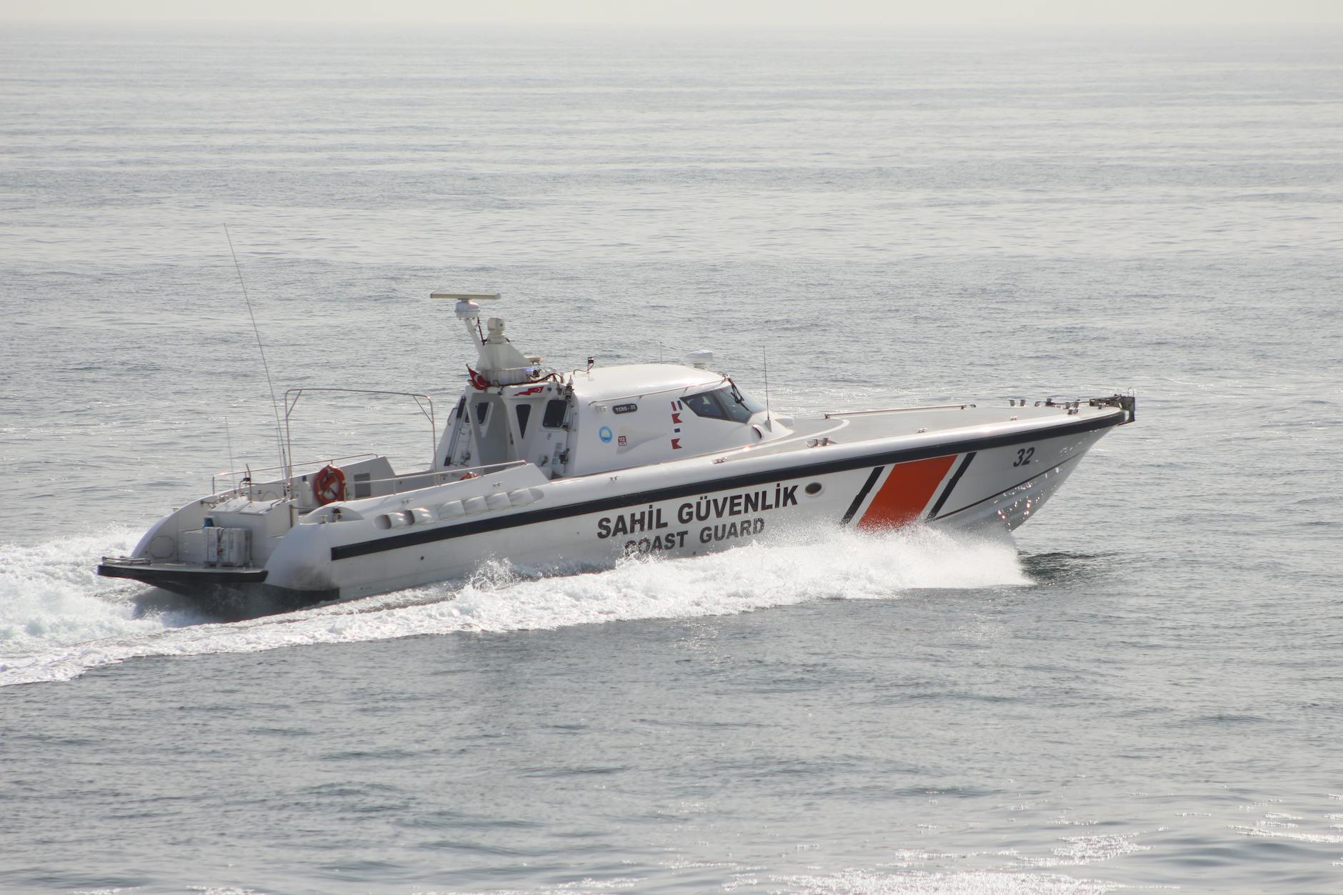 turkish coast guard patrol boat on open sea