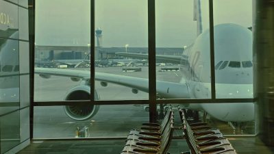 airplane view from airport terminal window