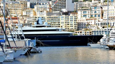 luxurious yacht in monaco harbor marina