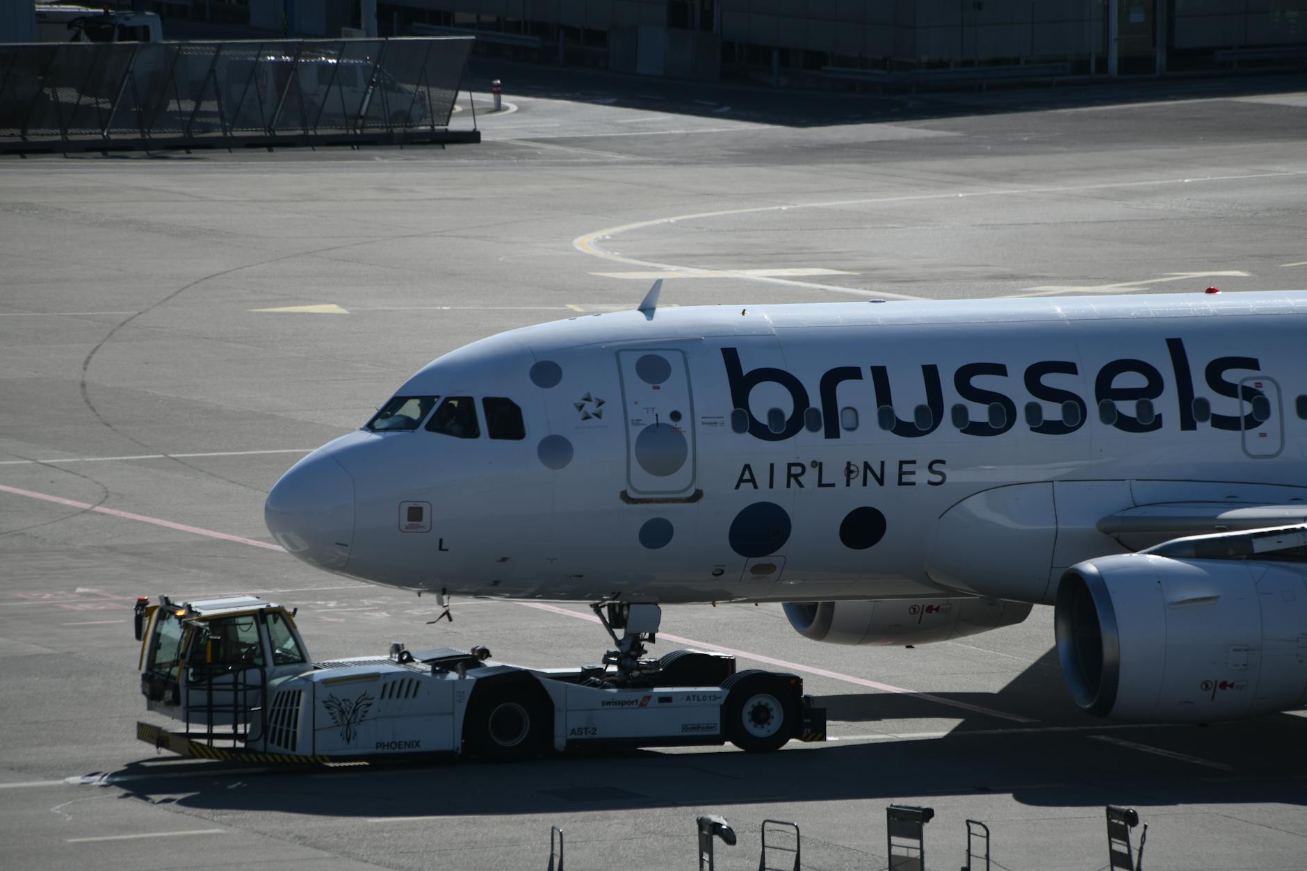 brussels airlines plane preparing for taxi in geneva