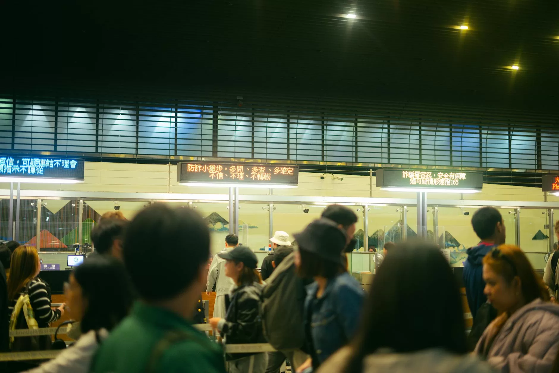 bustling airport check in counter scene
