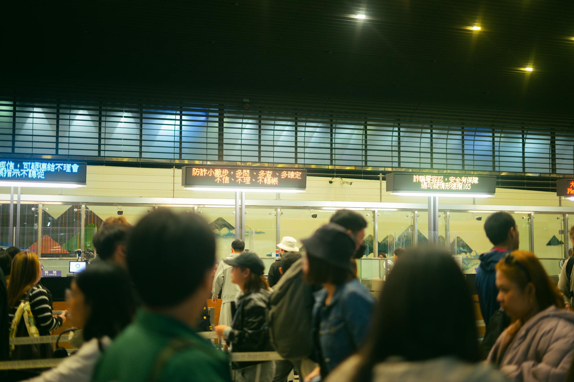 bustling airport check in counter scene