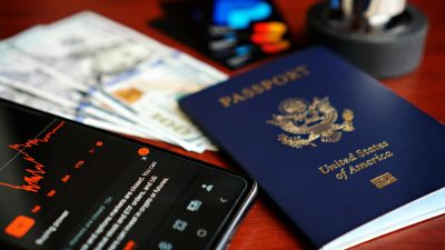 travel essentials with us passport and currency