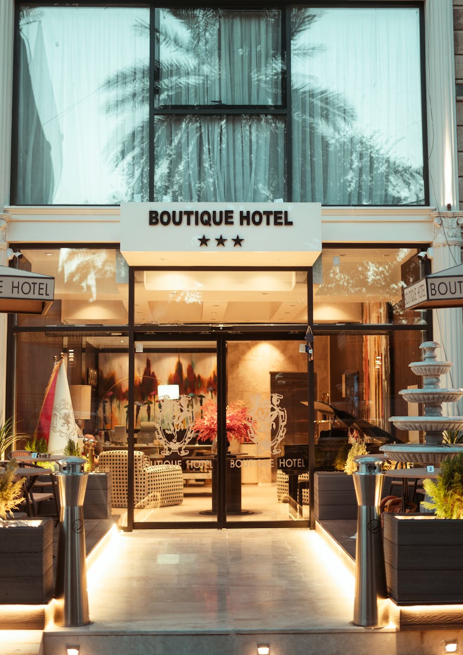 elegant boutique hotel entrance in baghdad