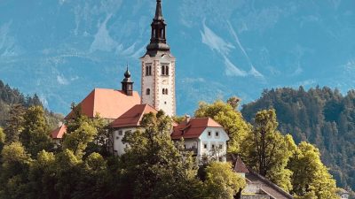 scenic view of lake bled with church