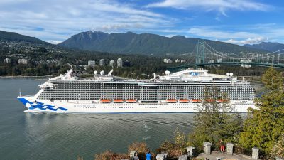 cruise ship passing lions gate bridge in canada