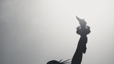 silhouette of the statue of liberty at daytime