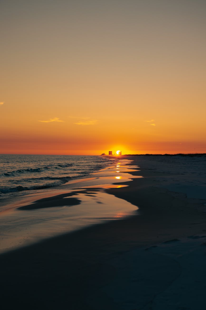 serene sunset on destin beach with reflections