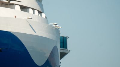 close up of modern cruise ship bow at sea