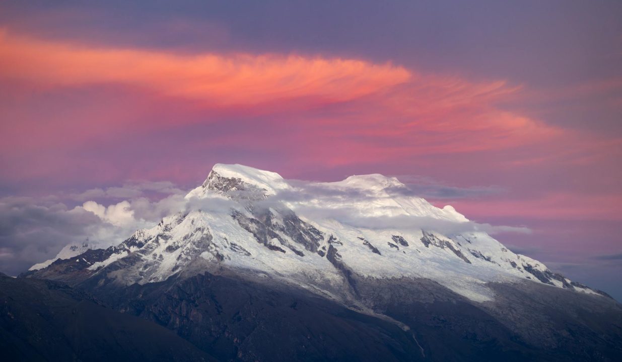 majestic nevado huascaran at sunset in peru