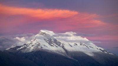 majestic nevado huascaran at sunset in peru