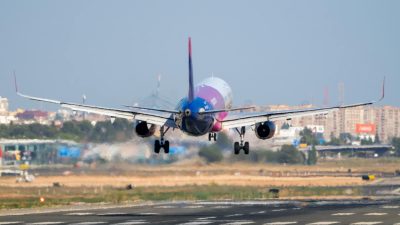 airplane landing at manises airport spain