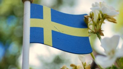 swedish flag with flowers in sigtuna