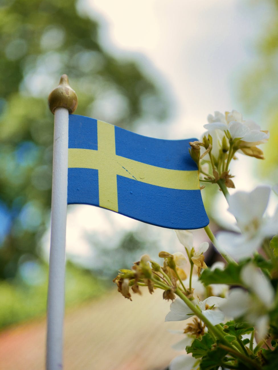 swedish flag with flowers in sigtuna