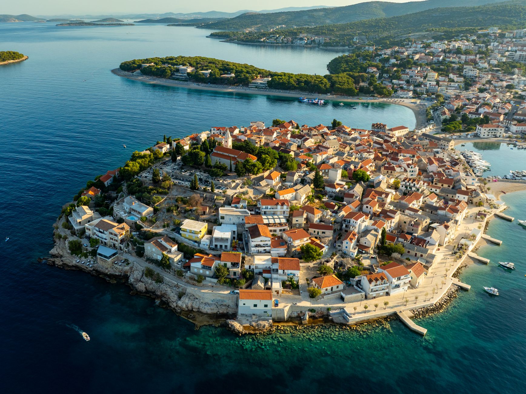 aerial view of primosten peninsula in croatia