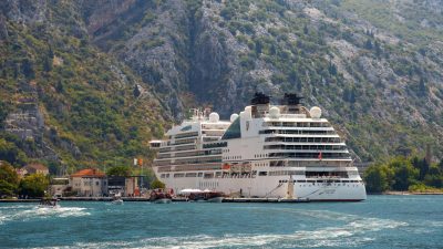 luxury cruise ship in picturesque fjord