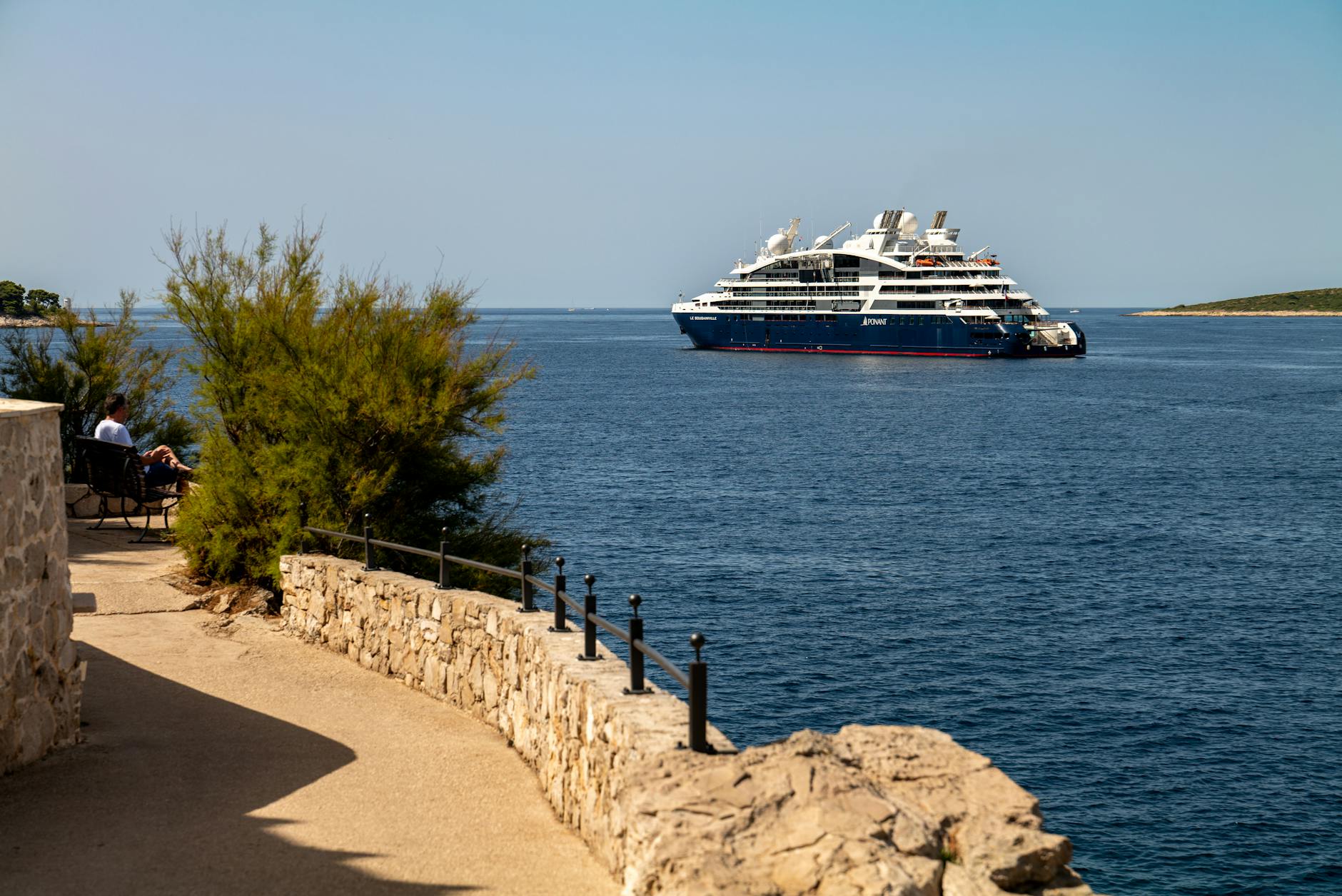 elegant cruise ship near primosten coastline