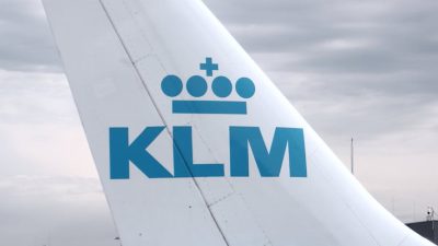klm airplane tail at airport tarmac