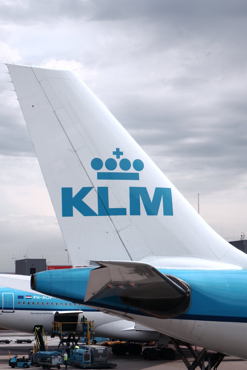 klm airplane tail at airport tarmac