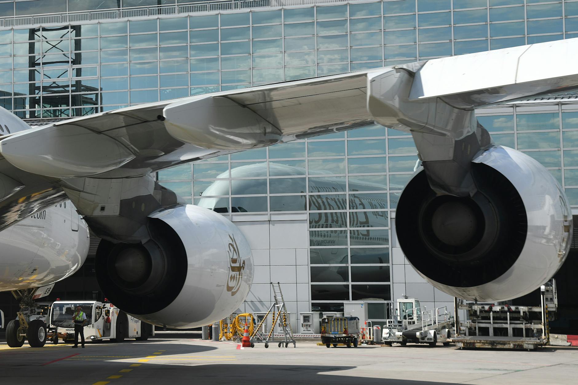 close up of aircraft engines at frankfurt airport