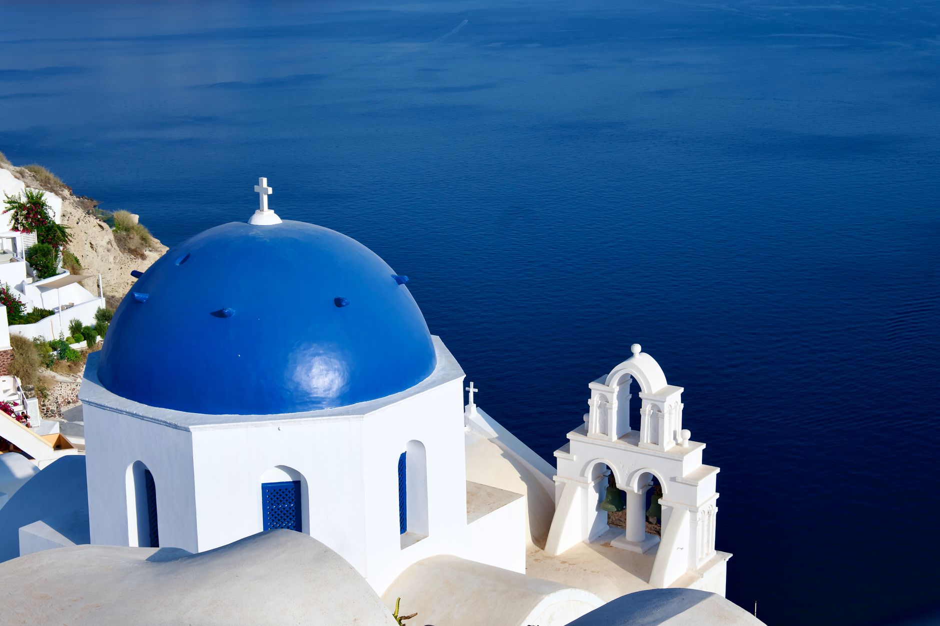 scenic view of santorini s iconic blue domes