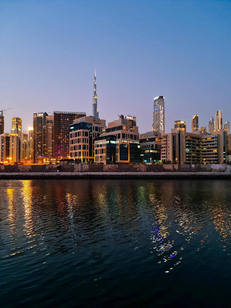 dubai skyline with burj khalifa at twilight