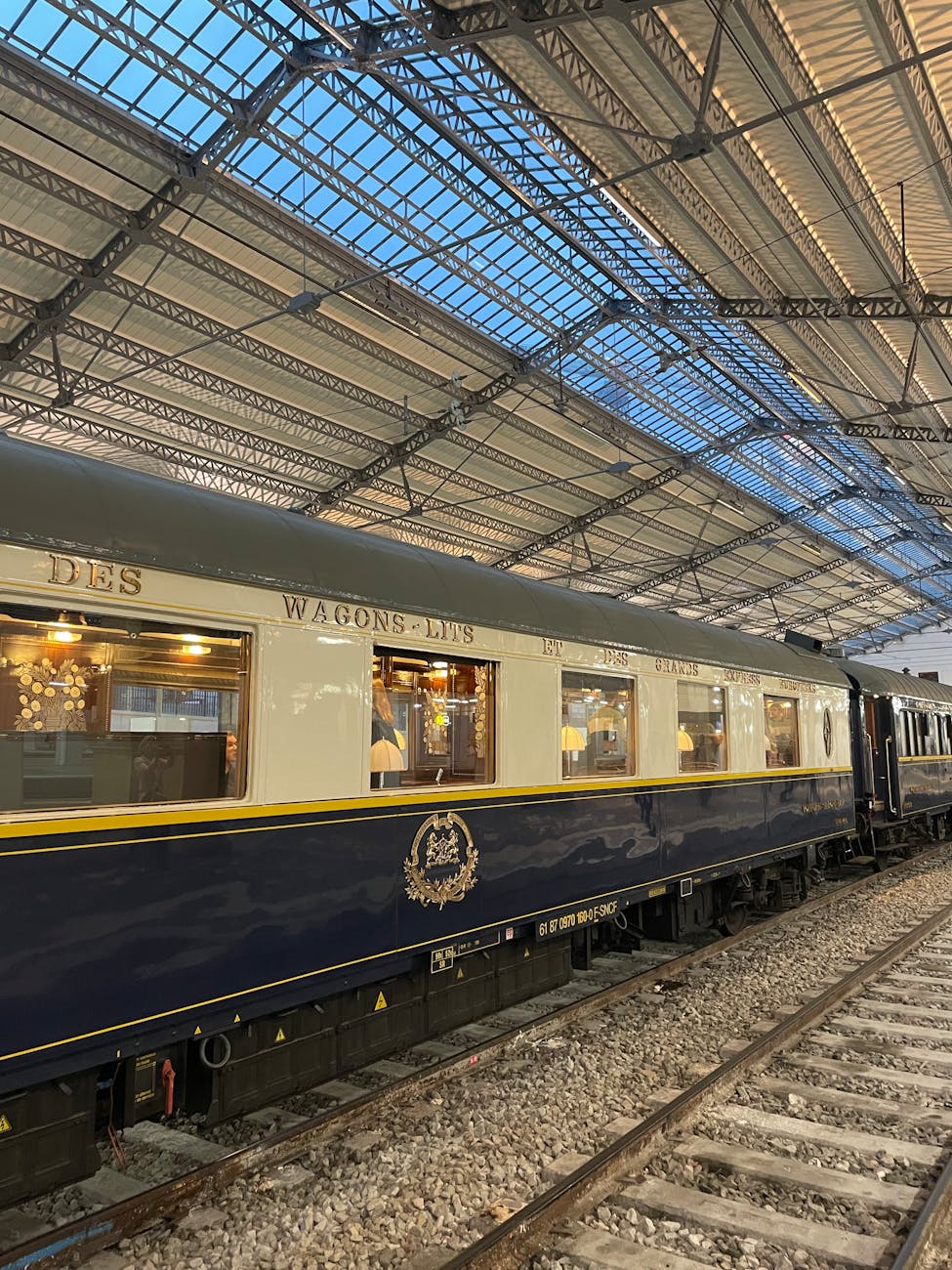 historic luxury train at railway station