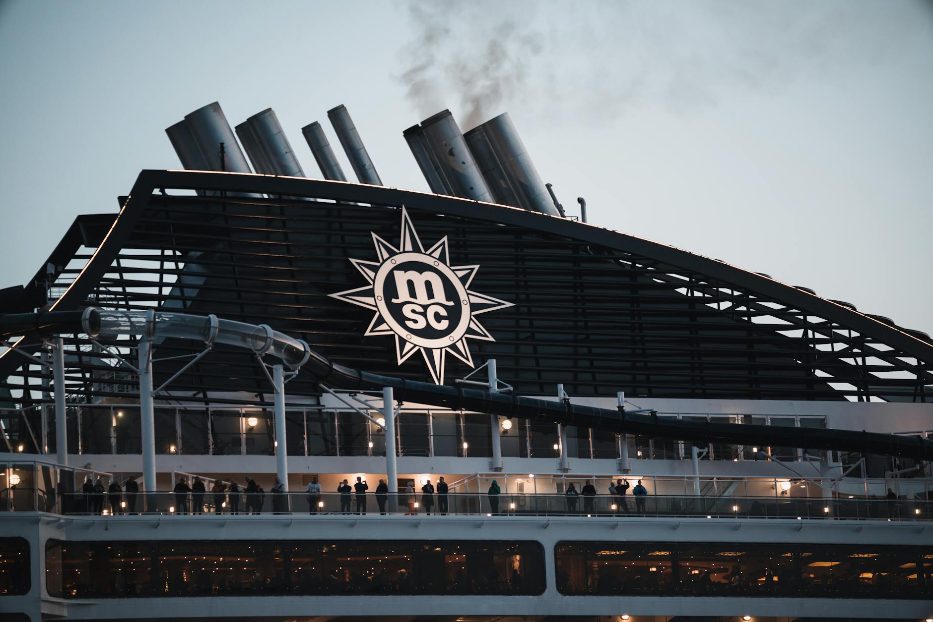 evening view of msc cruise ship deck