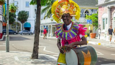 colorful junkanoo performer in nassau bahamas