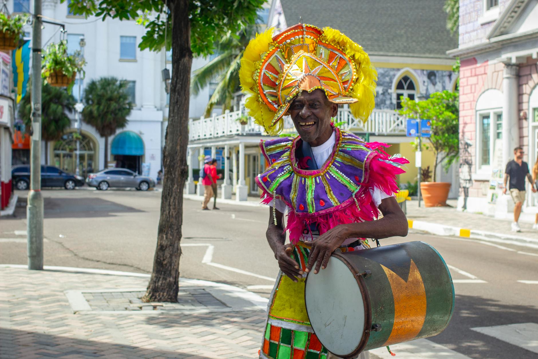colorful junkanoo performer in nassau bahamas