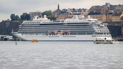 viking cruise ship docked in stockholm harbor