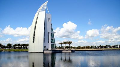 modern building by waterfront in cape canaveral