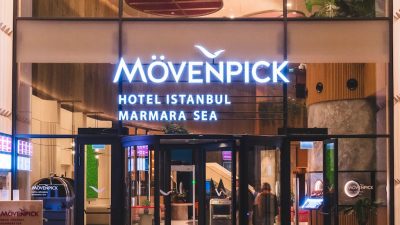 movenpick hotel istanbul marmara sea entrance at night