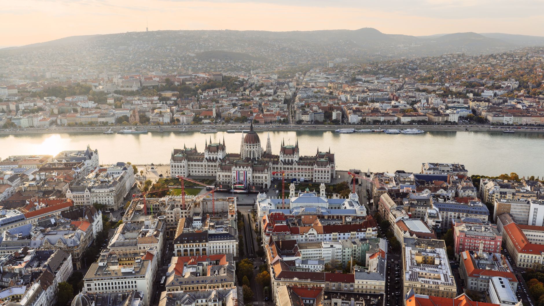 aerial view of budapest with hungarian parliament