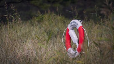 lifebuoy in grassy field for safety symbolism