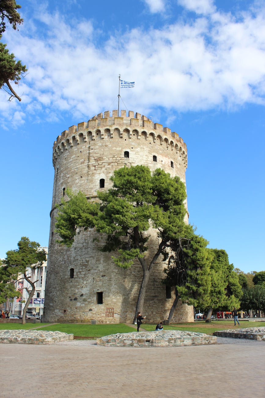 white tower of thessaloniki under blue skies