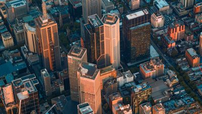 aerial view of melbourne s vibrant cityscape at sunset