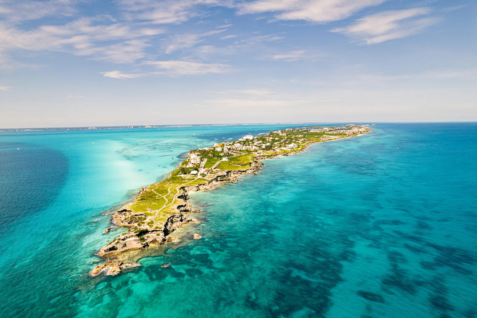 aerial view of isla mujeres in mexico s caribbean sea