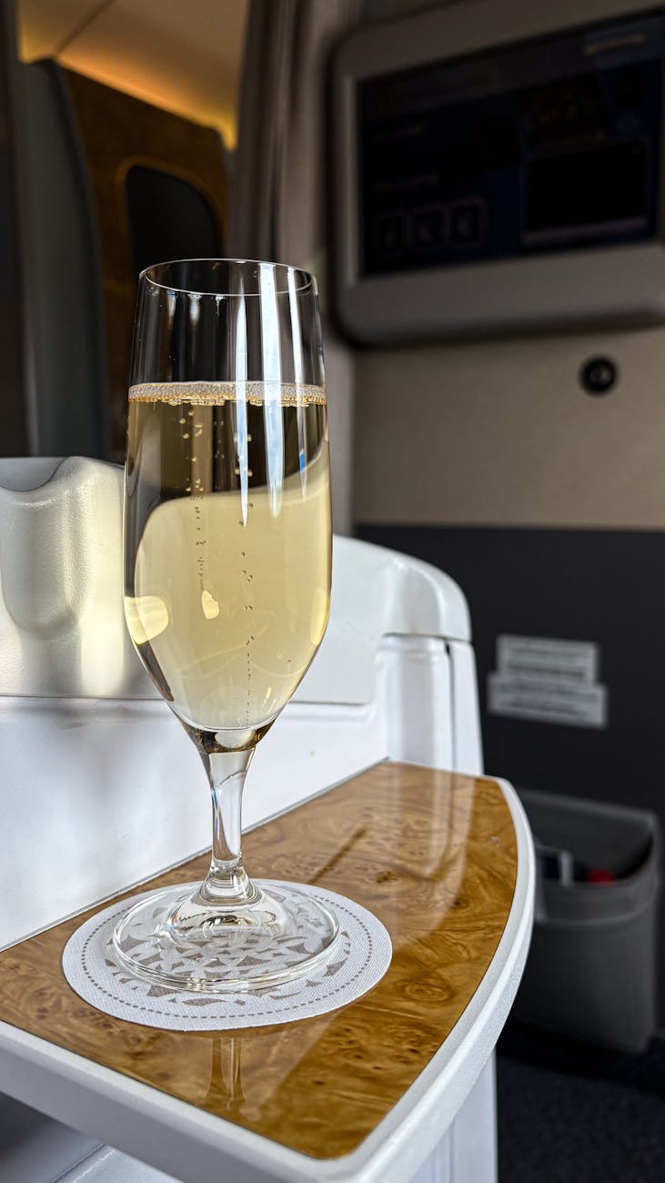 first class in flight champagne experience