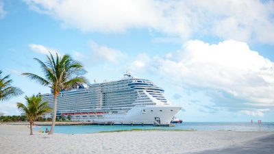 luxurious cruise ship docked in tropical bahamas