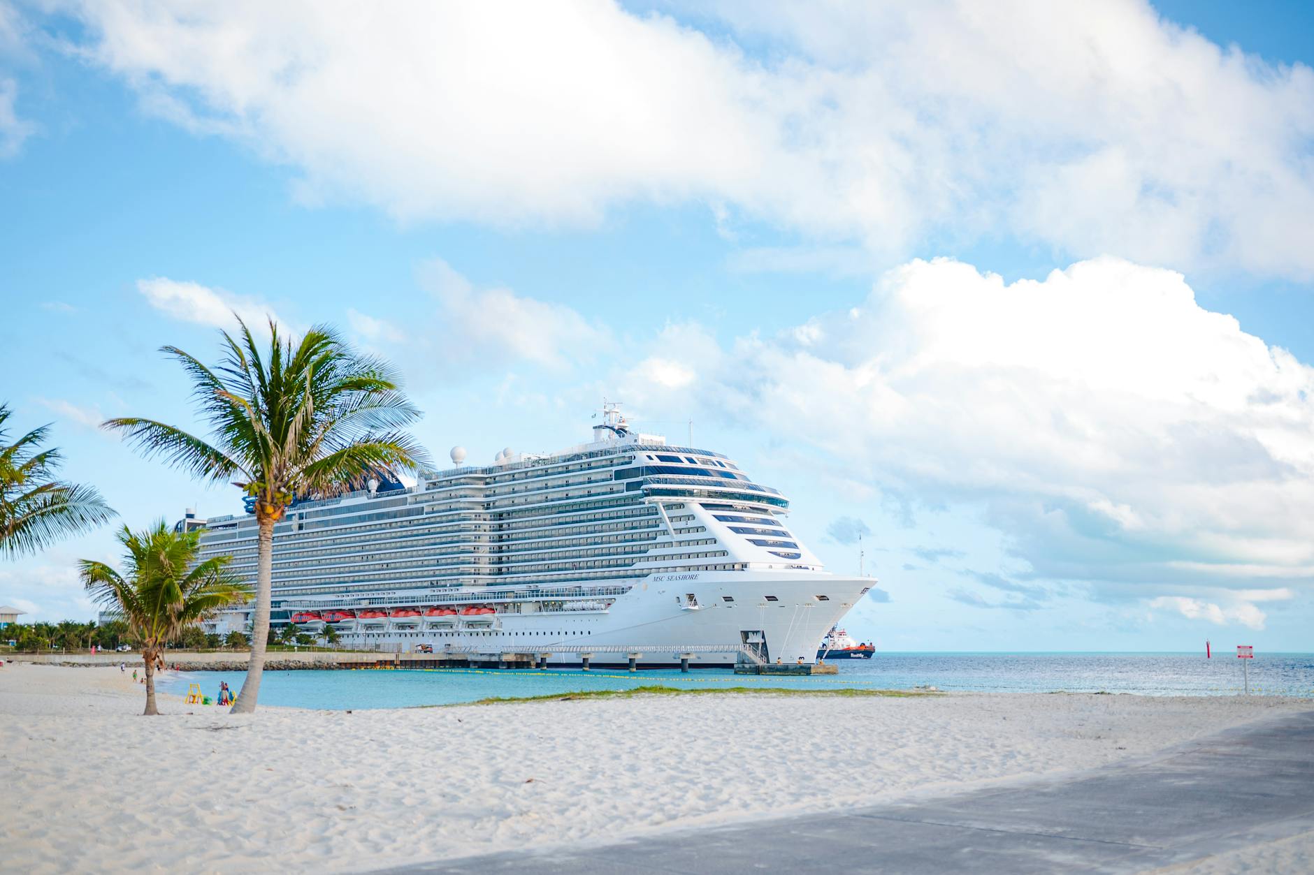 luxurious cruise ship docked in tropical bahamas