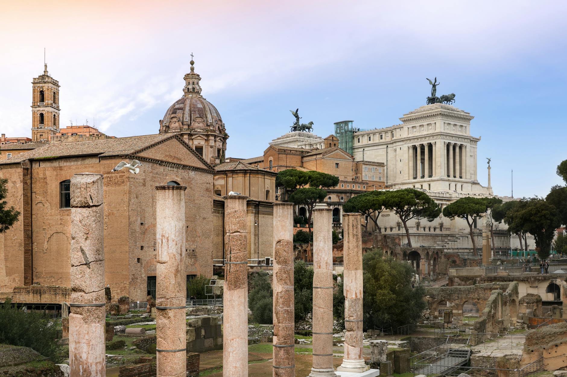 historic roman forum with ancient ruins and monuments