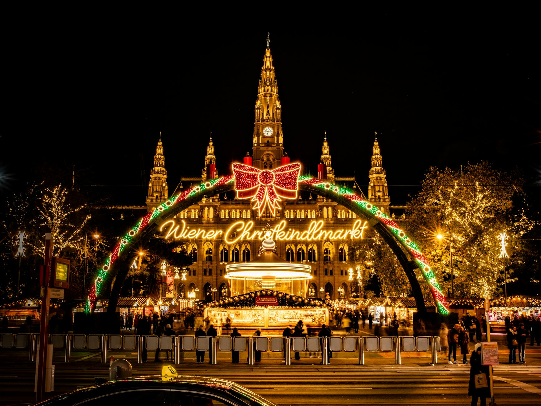 festive wiener christkindlmarkt at night vienna