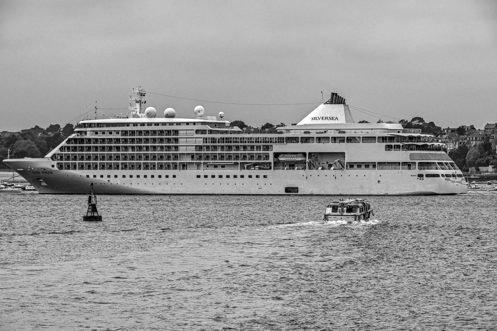 monochromatic view of silversea cruise ship in brittany