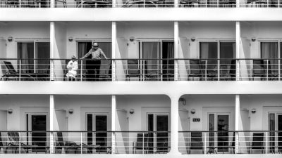 black and white cruise ship balcony lifestyle
