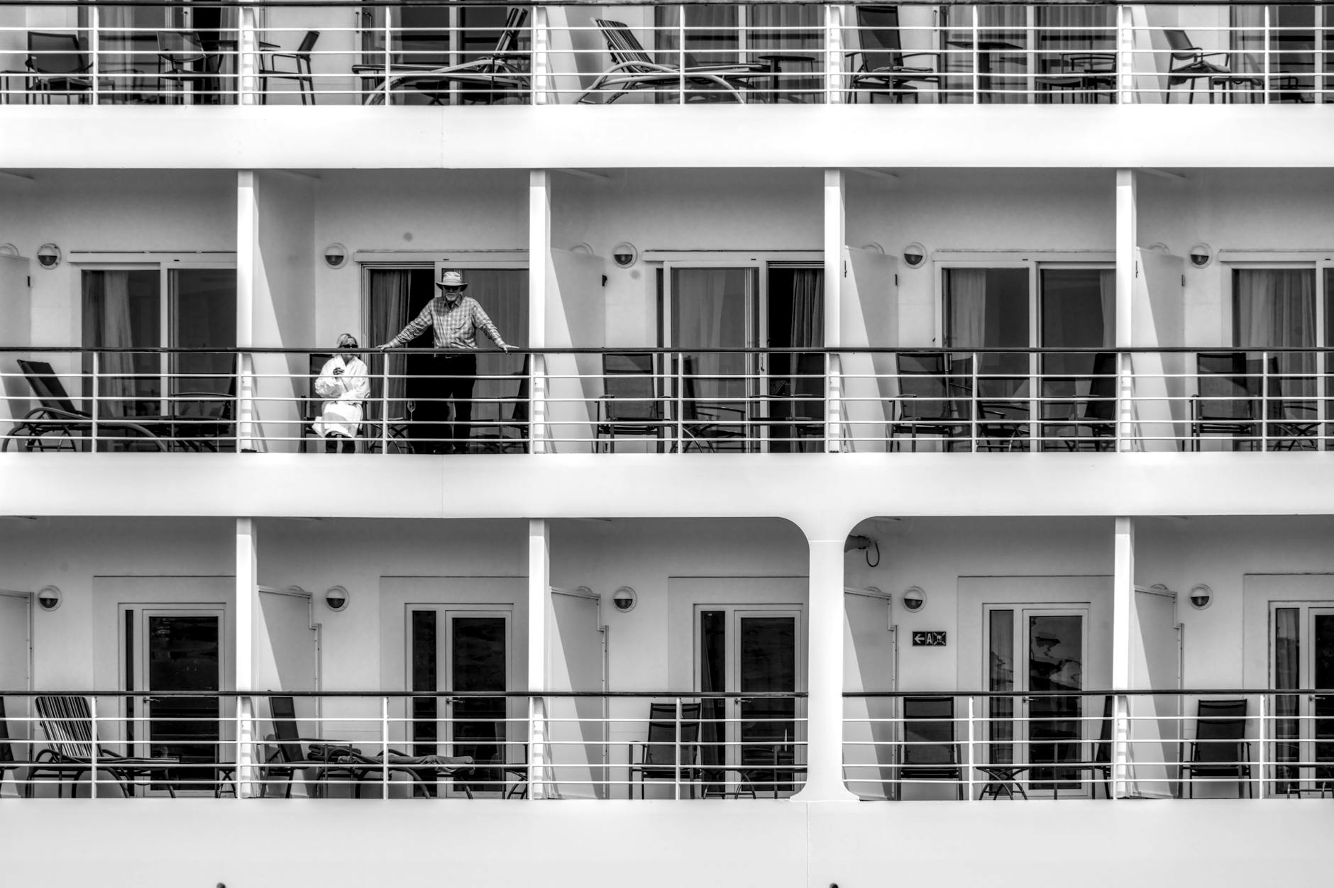 black and white cruise ship balcony lifestyle