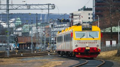 vibrant train at swedish railway station