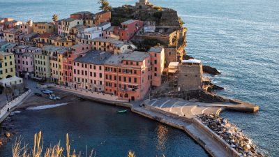 aerial view of vernazza coastline italy