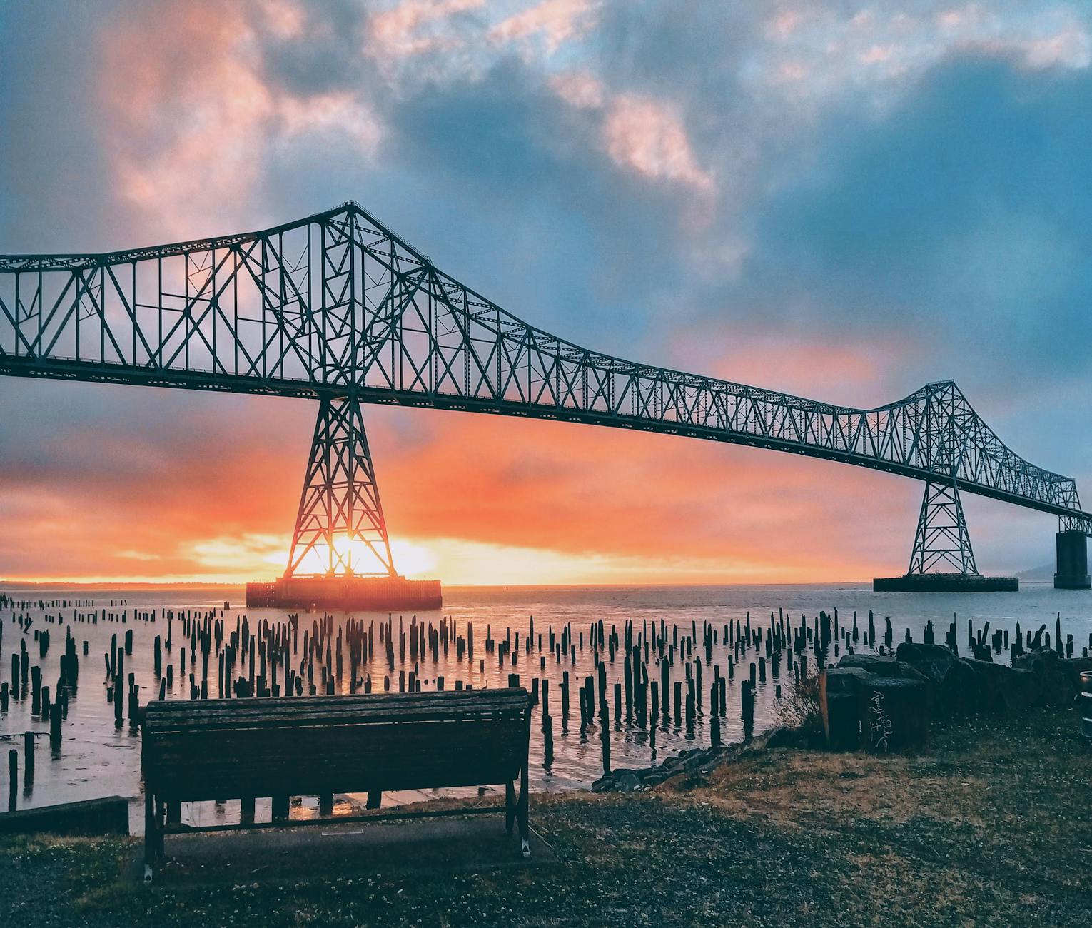 astoria megler bridge at vibrant sunset